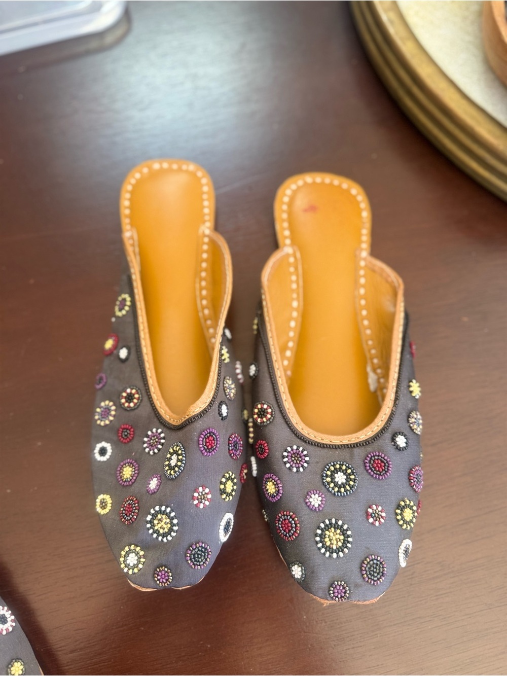 Beaded Embroidered Slip-On Mule - Black with Multicolor Accents